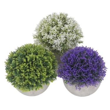 Imagem de GLOGLOW Conjunto de Plantas Em Vasos Artificiais, 3 Peças, Plástico, Pequenas Plantas Falsas Com Base Redonda, Branco Verde Roxo, 5,1 X 5,1 Polegadas, Decoração de Casa