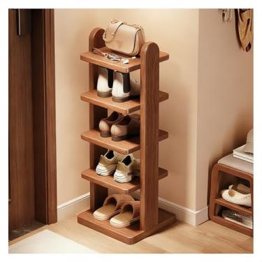 Imagem de SPXMQSS Sapateira de madeira maciça, organizador de sapatos estreito, suporte vertical autônomo, cantos arredondados para entrada, armário, salas de estar, quartos, 5 níveis 30 x 30 x 83 cm