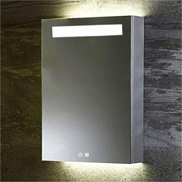 Imagem de SPXMQSS Armários de parede de banheiro, gabinete de banheiro de LED desembaçador com prateleiras antidigitais Armários de banheiro com luzes com memória de escurecimento contínuo funcional 50 x 80 x