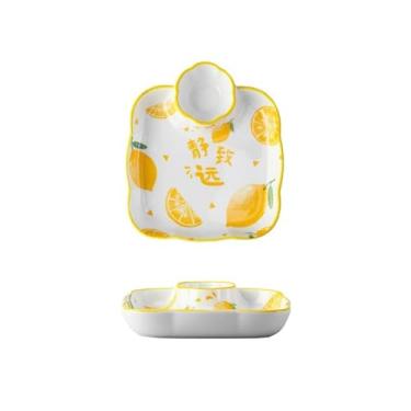 Imagem de prato de lanche Prato de porcelana para restaurante, louça cerâmica para uso doméstico, bolinho massa, molho, pratos condimentos tigela de sopa(Yellow)