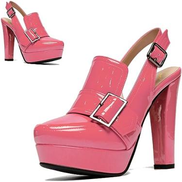 Imagem de SHODENSE Sapato feminino vintage plataforma salto alto grosso sapato redondo fechado plataforma mocassins tornozelo tira bloco salto slingback verão fivela sem costas mocassim senhoras sexy chique