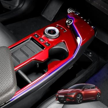 Imagem de Cnaurda Painel de mudança de marchas do console central e acabamento da moldura do suporte de copo de água, adesivo decorativo de painel antiarranhões compatível com Kia EV6 2022 2023 2024 2025 2026