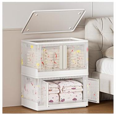 Imagem de SPXMQSS Caixas de plástico com tampas, caixas de armazenamento empilháveis de plástico com abertura frontal, recipiente de armazenamento de plástico dobrável com rodas para roupas, lanches, sala de