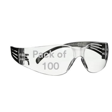 Imagem de SecureFit Óculos de segurança 3M série SecureFit 100, pacote com 20, ANSI Z87 com classificação de impacto, lentes transparentes antiembaçamento, antiarranhões, hastes pretas com hastes autoajustáveis