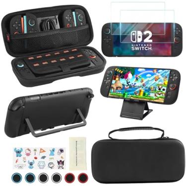 Imagem de YOOWA Accessories Kit for Nintendo Switch 2 2025 - Sturdy Accessories Bundle for NS 2 with Carrying Case, dockable cover case, 2 Pack Tempered Glass Screen Protector, 6 Thumb Grips - Black