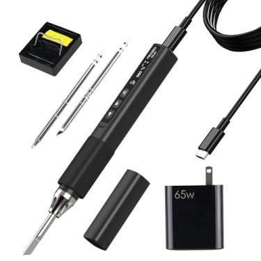 Imagem de FROGBRO Kit de ferro de solda, mini ferro de solda digital PD/QC 65W, aquecimento rápido de 100 a 448 °C, 3 pontas de solda, tela OLED digital, hibernação automática (com adaptador de energia)