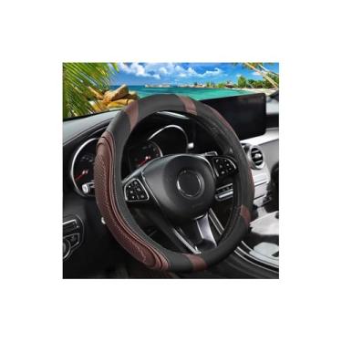 Imagem de Osilly Capa de volante de couro de carro de 38 cm, acessórios automotivos, elástico, respirável, antiderrapante, protetor de roda macio para homens e mulheres, adequado para SUVs, caminhões, veículos