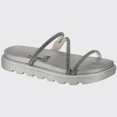 Imagem de Sandália Feminina Rasteira Papete Tiras Stress Brilho Vizzano 6459.318.24698-Feminino