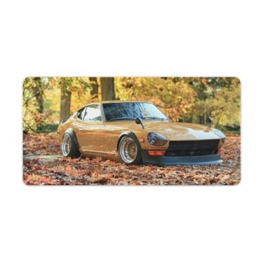 Imagem de Carro clássico 240z modificação cultura folhas caídas outono grande tapetes de mouse para jogos base de borracha antiderrapante tapete de mesa laptop acessórios de computador suprimentos bloco de