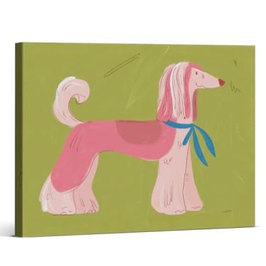 Imagem de Impressão de arte de parede de poodle rosa moderno bonito cachorro infantil imagem animal decoração de parede para casa, sala de estar, quarto, berçário, tela emoldurada 20 x 25 cm