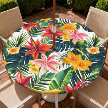 Imagem de COTAIL Toalha de mesa redonda para uso ao ar livre com zíper e orifício para guarda-chuva, toalha de mesa elástica à prova d'água a óleo para pátio, piquenique, acampamento, jardim, serve para mesa