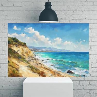 Imagem de Arte de parede em tela rústica vintage vista para o oceano - Pôster sem moldura de 30 x 45 cm - Ideia de presente para decoração de casa e escritório para sala de estar, quarto, cozinha e café