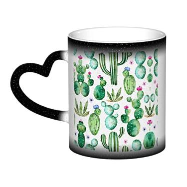 Imagem de Caneca de café divertida de flor de cacto, xícara de cerâmica mágica sensível ao calor que muda de cor, 12 Oz, para café/chá/leite/cacau, para adolescente/aniversário/festival/presentes