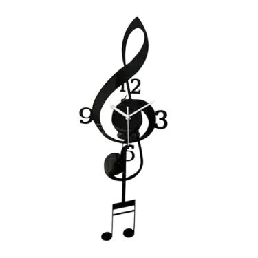 Imagem de Ｂｅｓｇａ Relógio de parede silencioso com pêndulo em formato de nota musical, perfeito para festas e cafés, Preto