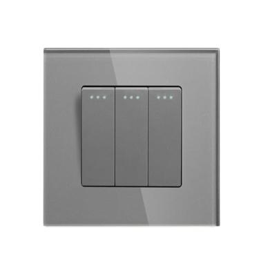 Imagem de Interruptor mecânico de 1/2/3 Gang, interruptor de botão mecânico de 1 via, preto e branco, com painel de vidro de cristal de 86 mm (cinza 3Gang)