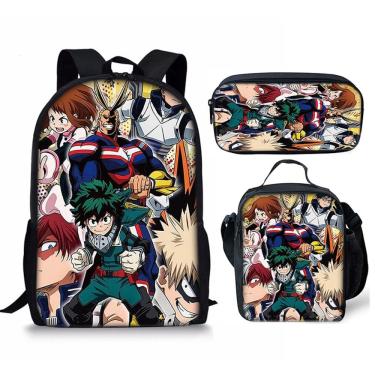 Imagem de Conjunto de mochilas escolares My Heros Academias, 3 unidades para crianças