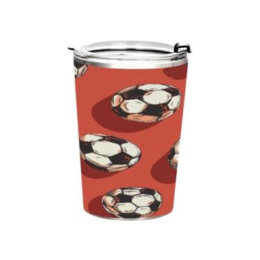Imagem de STAYTOP Copo colorido de aço inoxidável de futebol 368 g, copo de café isolado com tampa e canudo, caneca de café de viagem de parede dupla para bebidas quentes e frias