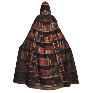 Imagem de SKKNT Library Bookshelf Print Gothic Cloak Halloween Hooded Cloak Unisex Cape For Carnival Decor Themed Parties
