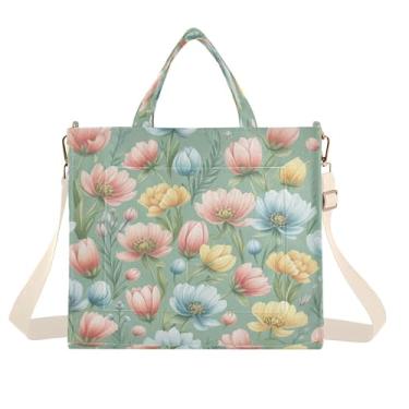 Imagem de Burbuja Sacola feminina com flores azuis rosa e azul, bolsa tiracolo de veludo cotelê para compras, trabalho, viagem, P, B239, Small