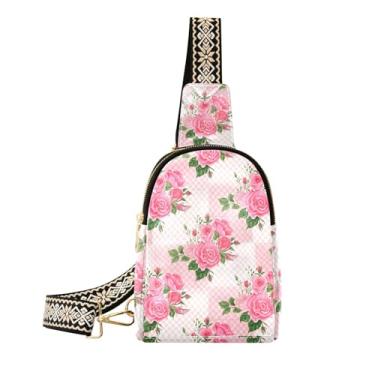 Imagem de CEBUGI Roses pequena bolsa tiracolo feminina de couro, pochete transversal para trilhas, viagens ao ar livre