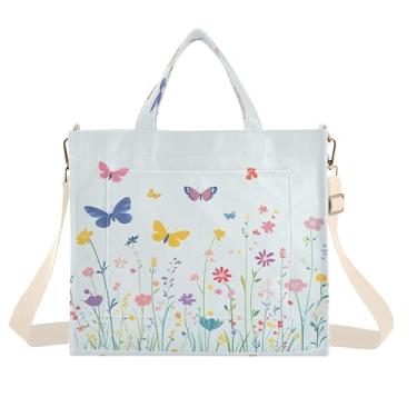Imagem de Burbuja Sacola feminina colorida com flores de primavera, bolsa tiracolo de veludo cotelê, bolsa transversal para compras, trabalho, viagem, P, B368, Small