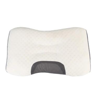 Imagem de Travesseiro de espuma viscoelástica com núcleo para pescoço, travesseiro de dormir com contornos ergonômicos para travessas laterais traseiras, design de fibra inodora respirável, (1 unidade)