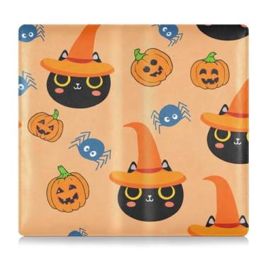 Imagem de Burbuja Porta-registro de carro e seguro, gatos pretos usando chapéus de bruxa laranja de couro, porta-luvas, organizador de documentos, carteira de documentos, estojo de acessórios