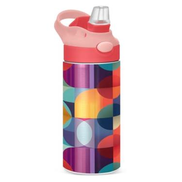 Imagem de CEBUGI Garrafas de água de fundo colorido à prova de vazamento garrafa de água infantil com canudo Garrafa de água isolada a vácuo de aço inoxidável para meninos e meninas