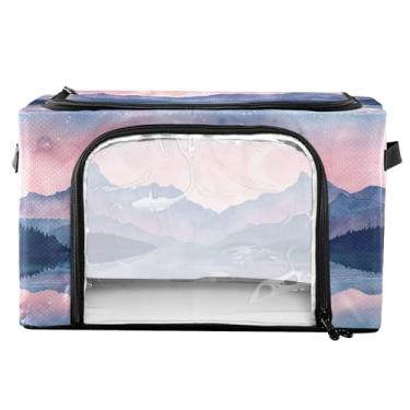 Imagem de xigua Caixotes de armazenamento de roupas Sky with Stars com moldura de metal em forma de fixação, 2 formas de abertura, caixa organizadora de roupas dobrável com janela transparente e alças para