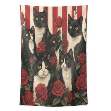 Imagem de STAYTOP Tapeçaria de parede de gato fofo para decoração de casa, decoração de dormitório, sala de estar, quarto, tapete de parede (60 × 40 pol)
