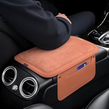Imagem de LVBOUSLTD Capa de console central de carro, almofada de apoio de braço de carro com bolso de armazenamento lateral para organizador de assento de carros, acessórios interiores de carros (laranja)