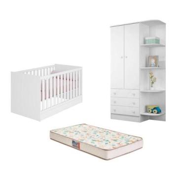Imagem de Berço Mini Cama, Colchão Guarda Roupa com Cantoneira Branco - Gazin
