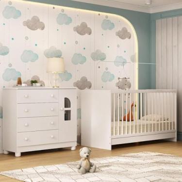 Imagem de Berço 3 em 1 para Colchão 130x60cm com Cômoda 1 Porta 4 Gavetas Nina Multimóveis Mp4760 Branco