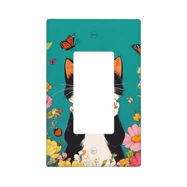 Imagem de Indokyeyqaz Placa decorativa para interruptor de luz de borboleta de gato fofo, placas decorativas de parede, 1 placa de interruptor de grupo e capas de tomada 6,9 cm x 11,2 cm para quarto, banheiro