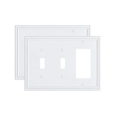 Imagem de TREEWELL Pacote com 2 placas de interruptor duplo/decoração única, placa decorativa de liga de zinco, branco puro, 4 placas de interruptor para tomadas elétricas, receptáculo, tomada GFCI, interruptor
