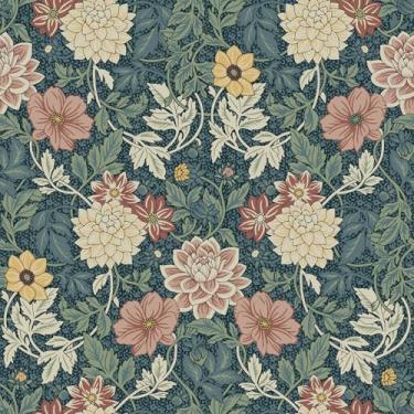 Imagem de VEELIKE Papel de parede floral retrô de anêmonas, papel de parede vintage William Morris para quarto, banheiro, 48 x 39 cm, papel de contato autoadesivo, flor azul, papel de parede para sala de estar