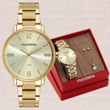 Imagem de Kit Relógio Mondaine Feminino Analógico Dourado 32600LPMKDE1K1 + Semi 