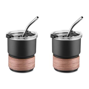 Imagem de Kit Conjunto 2 Copos Herméticos em Inox Para Café, Chá e Bebidas Quentes 250ml com Canudo - Preto