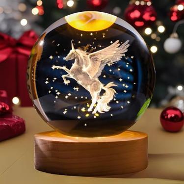 Imagem de 1 bola de cristal de unicórnio com luz LED, base alimentada por USB, decoração de férias à prova d'água para mesa, presente de férias em família (AB-007)