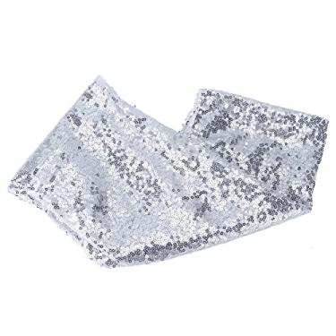 Imagem de Cuofyunl toalha de mesa de lantejoulas douradas esticada elástica 2 cores linda toalha de mesa prática de casamento para decoração de festas (Prateado e brilhante)