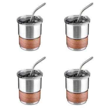 Imagem de Kit com 4 Copos Herméticos em Inox Para Café, Chá e Bebidas Quentes 250ml com Canudo - Prata
