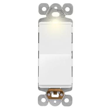 Imagem de LIDER Interruptor decorador iluminado com acabamento fosco de design minimalista, interruptor de luz de pá sem moldura de polo único com luz localizadora, parafuso de aterramento, 2 polos, 3 fios, 15A