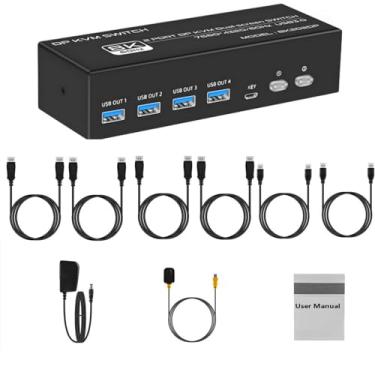 Imagem de Interruptor HDMI DP KVM 2x2 USB 3.0 KVM para 2 computadores, 2 monitores e 4 dispositivos USB 3.0