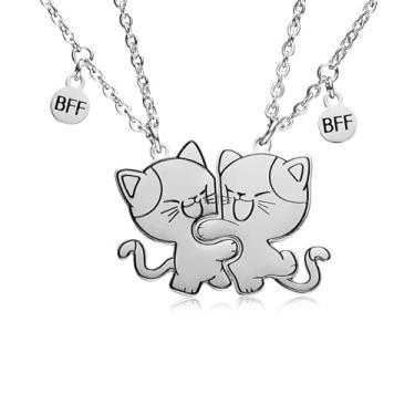 Imagem de LittleFathand Colar Amizade BFF para 2 gatos, combinando para casais, gargantilhas, melhores amigos, para mulheres, homens, joias de presente, Zinco, Sem Pedra Preciosa