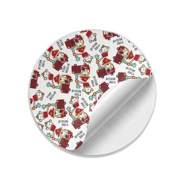 Imagem de Autocolantes Adesivos Redondos Natalinos 25 Unidades Carro de Bombeiro Urso - Tamanho 85x85cm