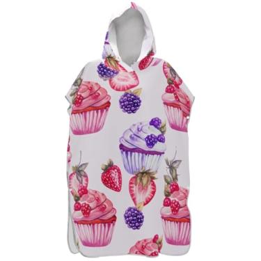 Imagem de Joisal Roupão para adultos, poncho de surfe, toalhas de banho com capuz, cupcakes leves, bagas, ponchos de praia para homens