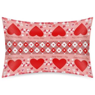 Imagem de Feliz Dia dos Namorados Rosa Coração Seda Fronha para Cabelo e Pele Vermelho Branco Doce Amor Capas de Almofada para Dormir Macio Respirável Suave Cetim Fronha Queen Size 50 cm X 76 cm com Zíper