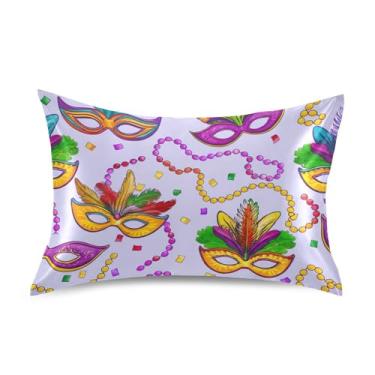 Imagem de Máscaras coloridas de carnaval roxo cetim fronhas fofas refrescantes cama fronha macia personalizada padrão queen king fronha tamanho padrão 66.0 cm x 50.8 cm