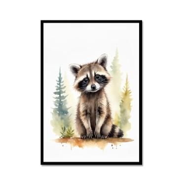 Imagem de Arte de parede de berçário botânico fofo safári floresta nebulosa urso coelho raposa lobo guaxinim cervo girafa zebra tigre aquarela decoração de quarto infantil (SKU5,12 x 45,7 cm = (30 x 45 cm