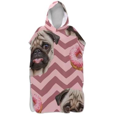 Imagem de Joisal Poncho de surf para adultos trocador com capuz toalha de natação de secagem rápida fofo pug donut rosa homens mulheres poncho com capuz